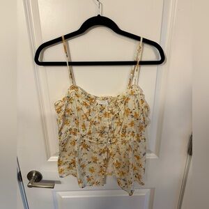 ASTR Floral Ruffle Blouse in Cream and Orange
